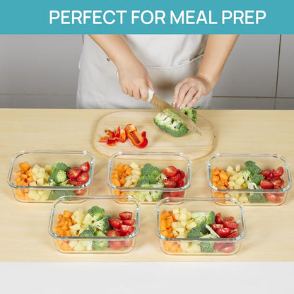 Vtopmart 35oz Glass Food Storage Containers - Airtight Meal Prep Set | 5 Pack, Safe for Oven & Microwave, Grey