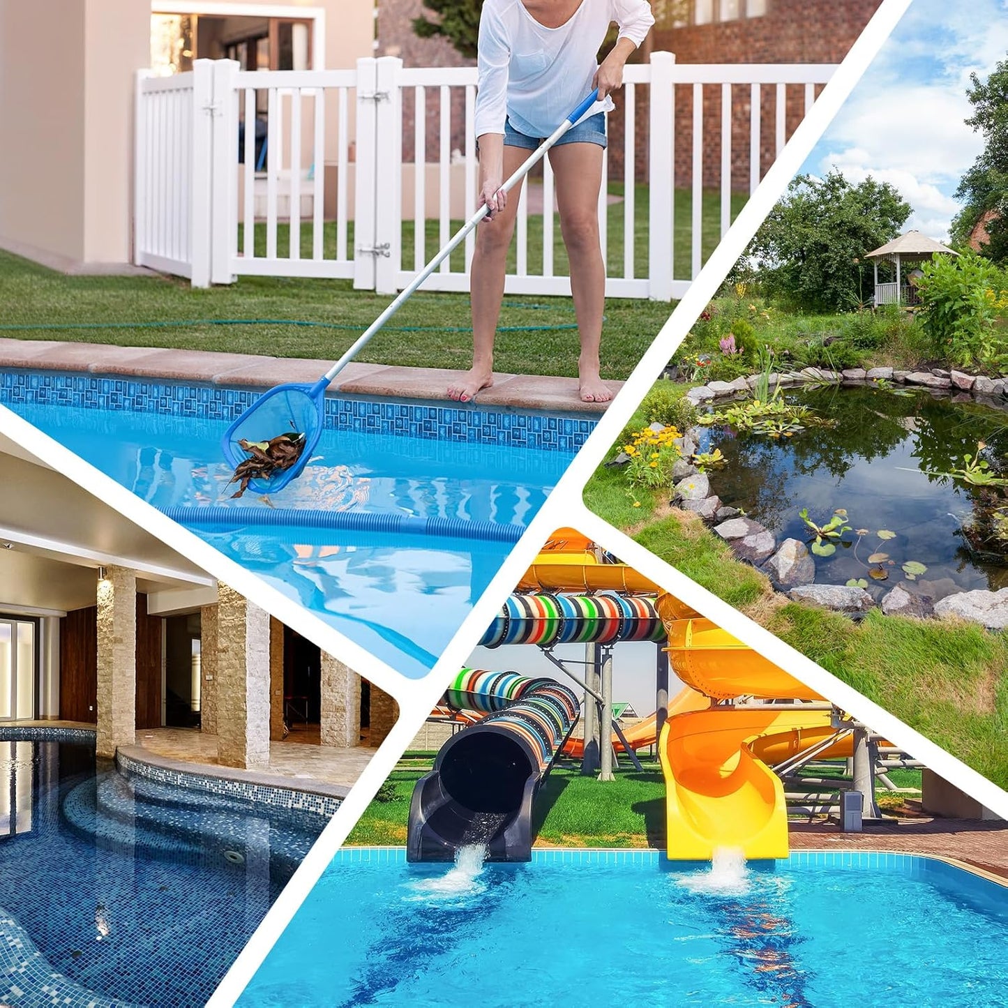 Skiennix Swimming Pool Skimmer Net - 57-Inch Telescopic Aluminum Pole for Fast Cleaning Ponds & Spas