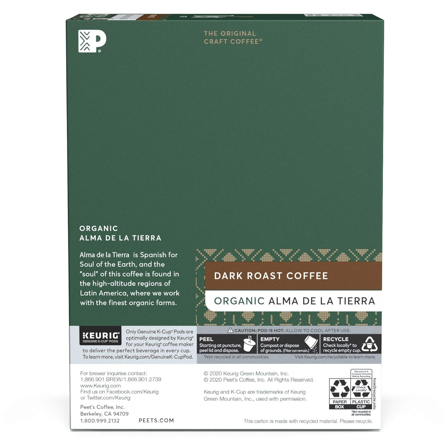 Peet’s Coffee Organic K-Cup Pods - Alma De La Tierra Dark Roast for Keurig Brewers | 22 Pods