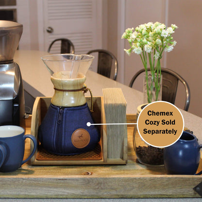 Blue Horse Caddy with Matching Brown Mat compatible with Chemex Coffee Maker