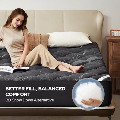 BEDLORE Queen Mattress Topper - Soft Bamboo Viscose Pillow Top for Back Pain Relief | Fits 6-18 Inch Deep Mattresses