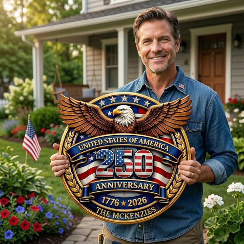DILYPOD Personalized 250th Anniversary Door Sign - Custom Family Name Wreath for Independence Day Celebrations