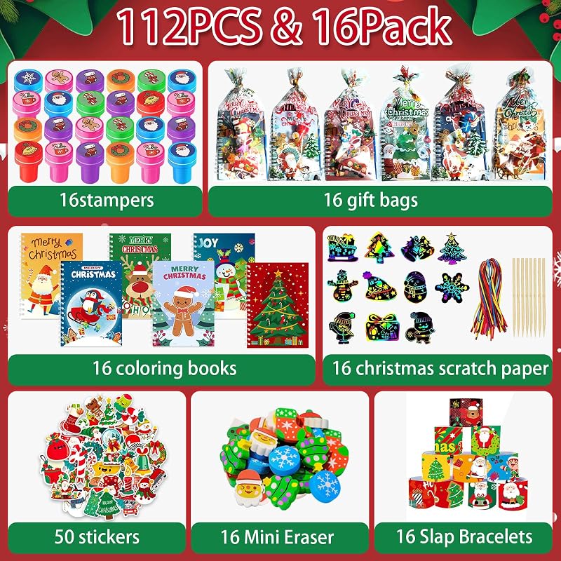 16-Pack Christmas Coloring Books & Activity Set for Kids - Party Favors & Goodie Bag Stuffers