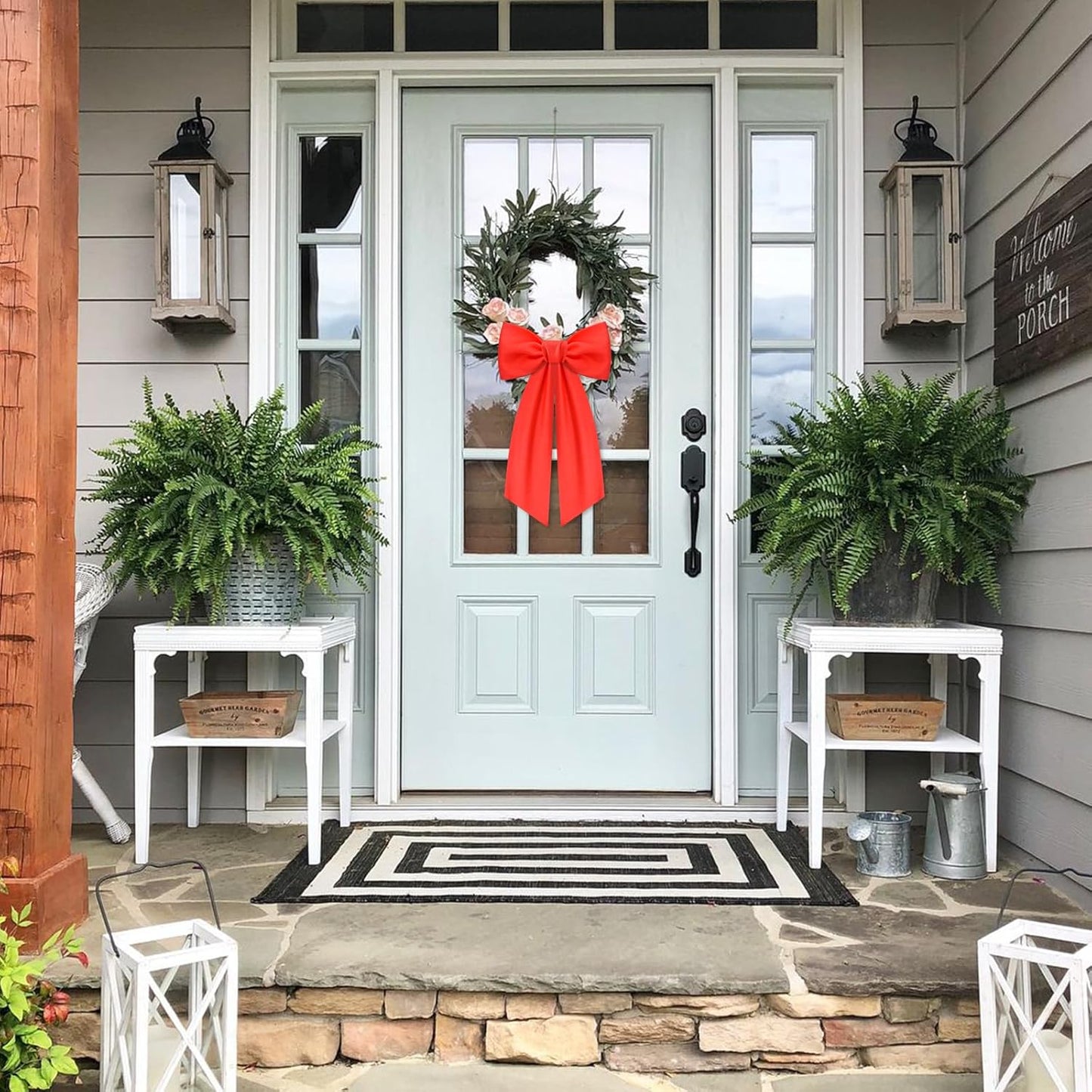 Regine Switzerland Red Wreath Sash - 2 Pcs Linen Ribbon Bow for Front Door & Porch Decor