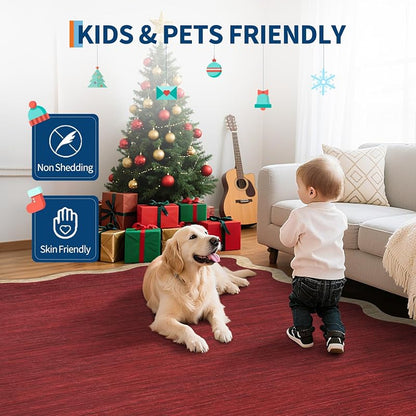 Christmas Red Scalloped 2x10 Runner Rug - Non-Slip, Machine Washable, Stain-Resistant