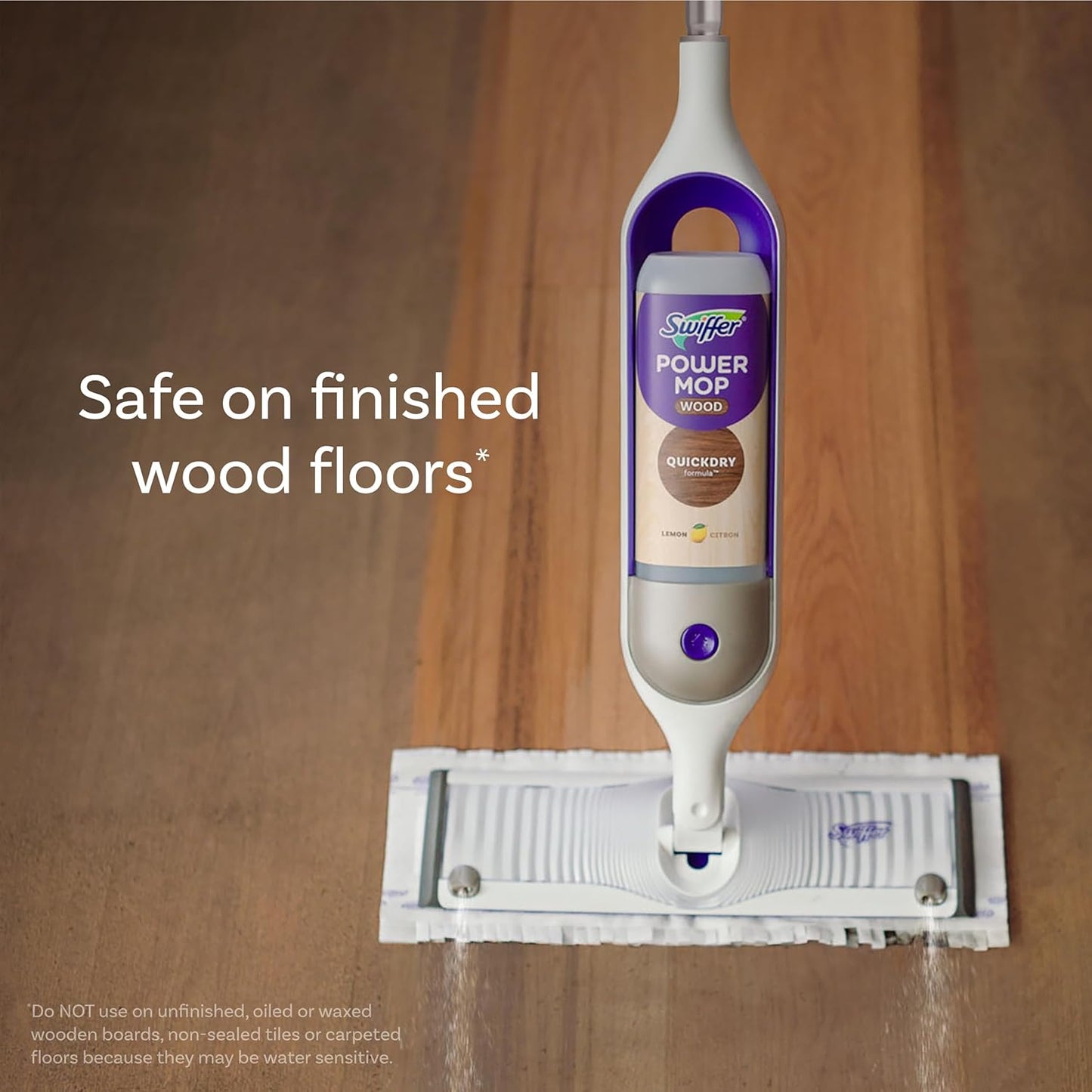 Swiffer Power Mop Solution - Quick-Dry Hardwood Floor Cleaner | All-Purpose Multi-Surface, Lemon Scent, 50.6oz