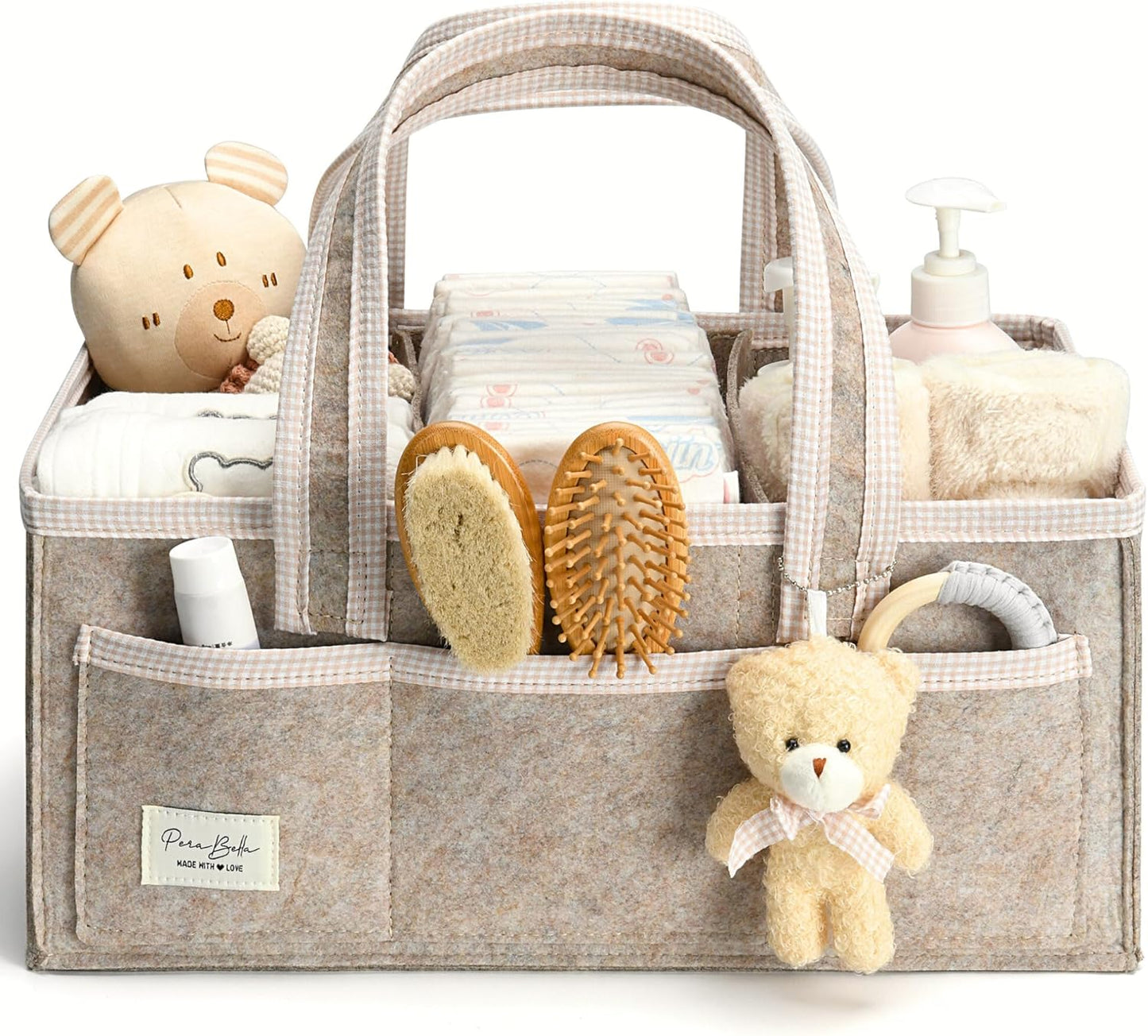 PeraBella Baby Diaper Caddy Organizer - XL Portable Felt Basket for Nursery & Car Essentials