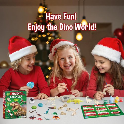 Dinosaur World Advent Calendar - 24 Days of Prehistoric Surprises with Dino Figurines & Fossil Dig | Perfect Xmas Gift for Kids