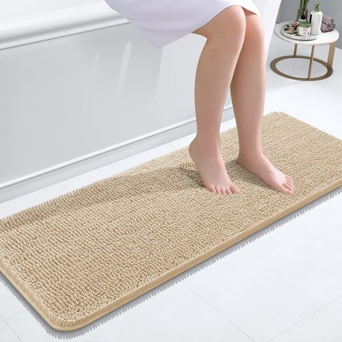 OLANLY Bathroom Rugs 47x17, Extra Soft Absorbent Chenille Bath Rugs, Rubber Backing Quick Dry, Machine Washable Bath Mats for Bathroom Floor, Tub and Shower, Home Decor Accessories, Beige