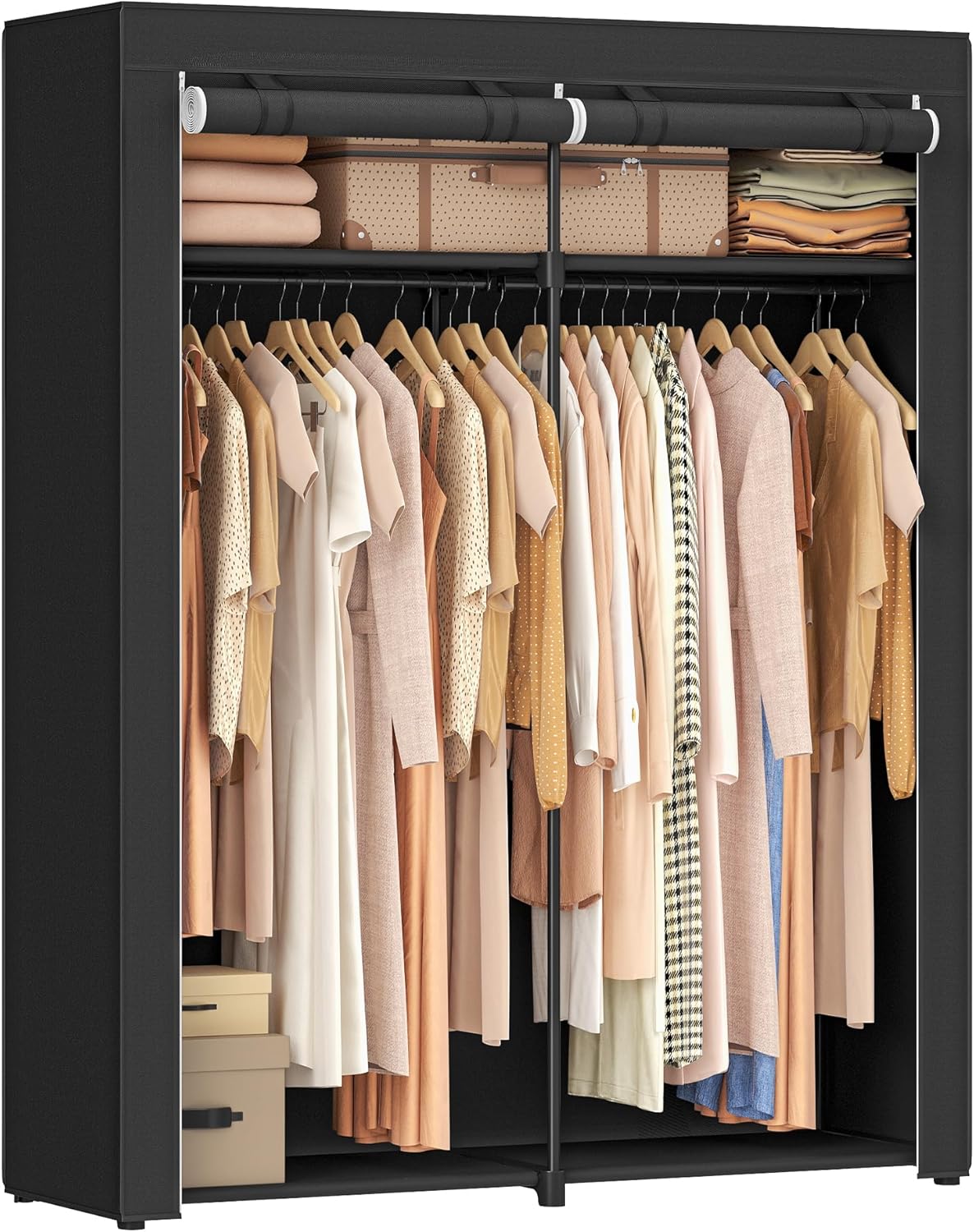SONGMICS Portable Closet Wardrobe - Clothes Storage Organizer with Non-Woven Fabric Cover | 55.1" x 16.9" x 68.5", Black