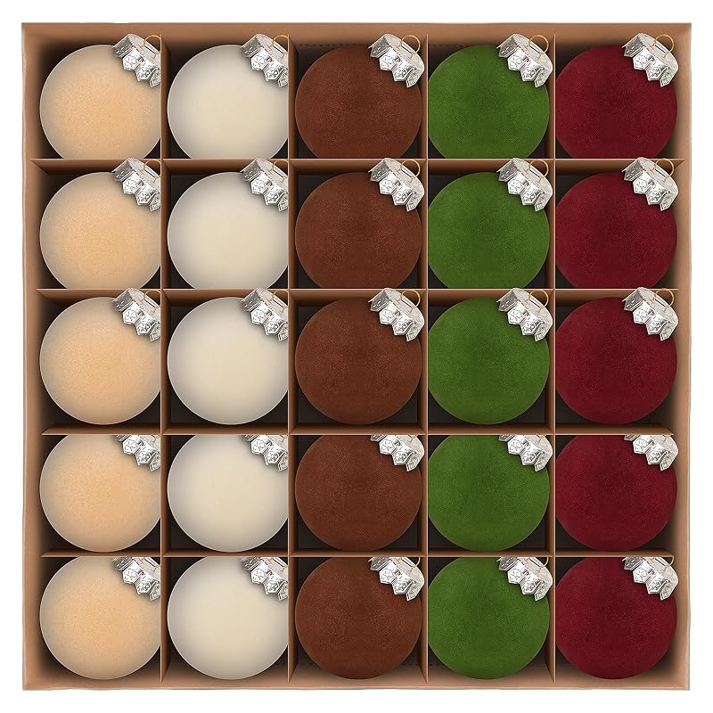 Velvet Flocked Christmas Tree Ornaments Set 25 Pcs 2.36in Multicolor Shatterproof Balls