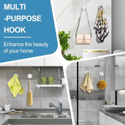 Hviiso Suction Cup Hooks, Glass Window, Mirror - Shower Hooks for Inside Shower, No Drill Towel Hooks for Bathrooms, Bath Robe Coat Looafh Hook for Hanging - White (4 Pack)