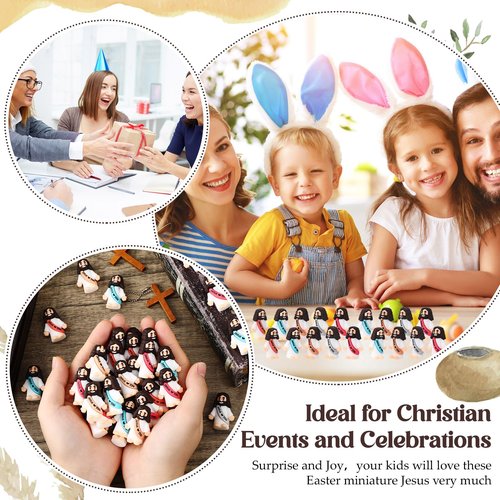Bememo 50 Pcs Mini Jesus Figures Jesus Loves You Christ Toys Little Christ Figures to Hide and Seek Sunday School Religious Party Favors Gift(Bohemian Color)