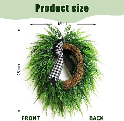 Skiennix 22" Boston Fern Leaf Wreath - Spring & Summer Greenery for Front Door Decor