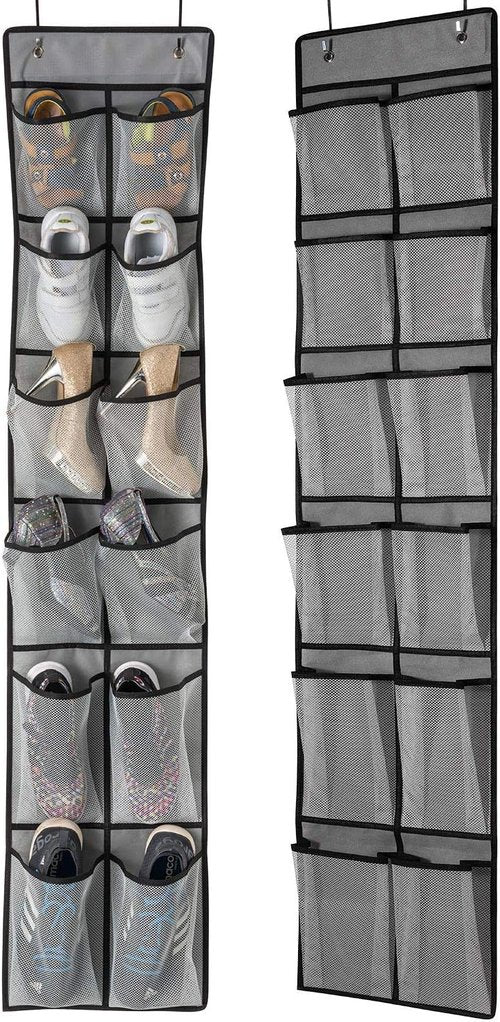 KEEPJOY Over The Door Shoe Organizer - 2 Pack Mesh Pockets Hanging Rack | Large 57.5"x12.6" Grey Storage Solution