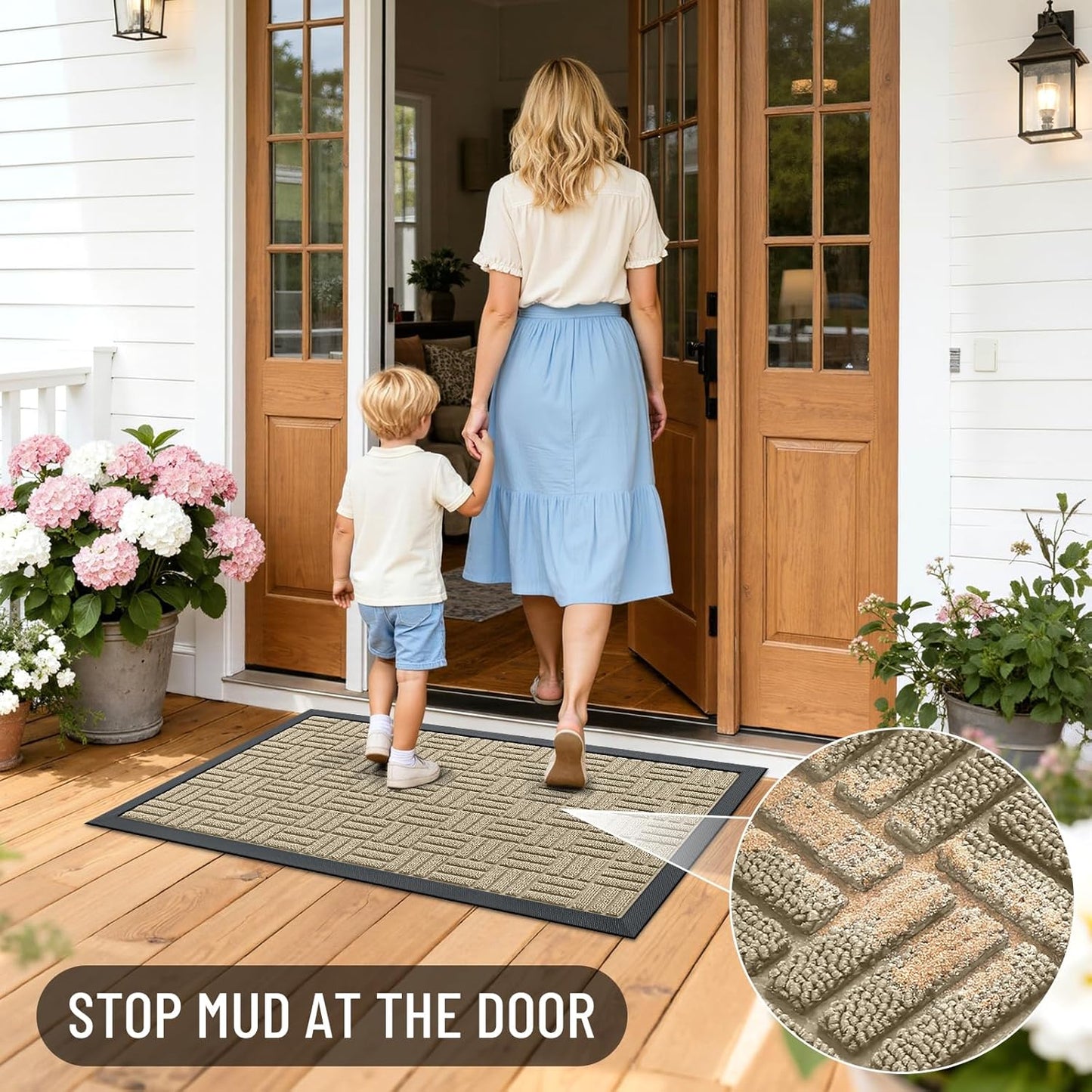 OLANLY Heavy Duty Front Door Mat - Absorbent Natural Rubber, Non-Slip, 29.5x17 Inches | Beige Indoor/Outdoor Doormat