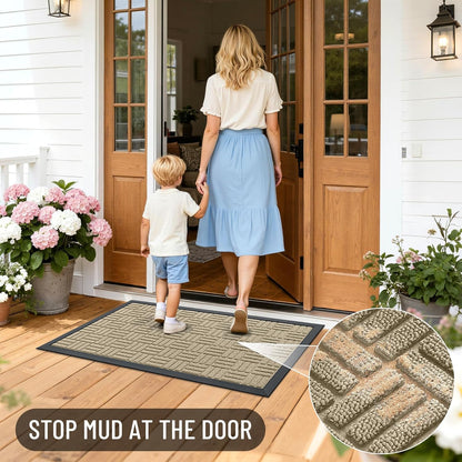 OLANLY Heavy Duty Front Door Mat - Absorbent Natural Rubber, Non-Slip, 29.5x17 Inches | Beige Indoor/Outdoor Doormat