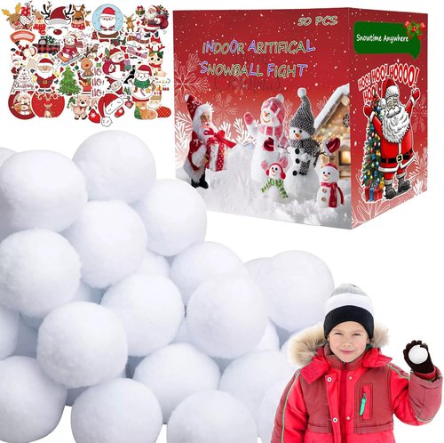 Fake Snowballs - 50 Pcs Soft Indoor & Outdoor Snow Fight Balls | Fun Christmas Decor & Party Supplies