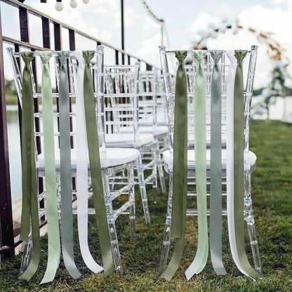 Dingion 36 Pcs Sage Green Satin Chair Sashes - Elegant Wedding Decor | 1.6" x 122" for Aisle & Reception