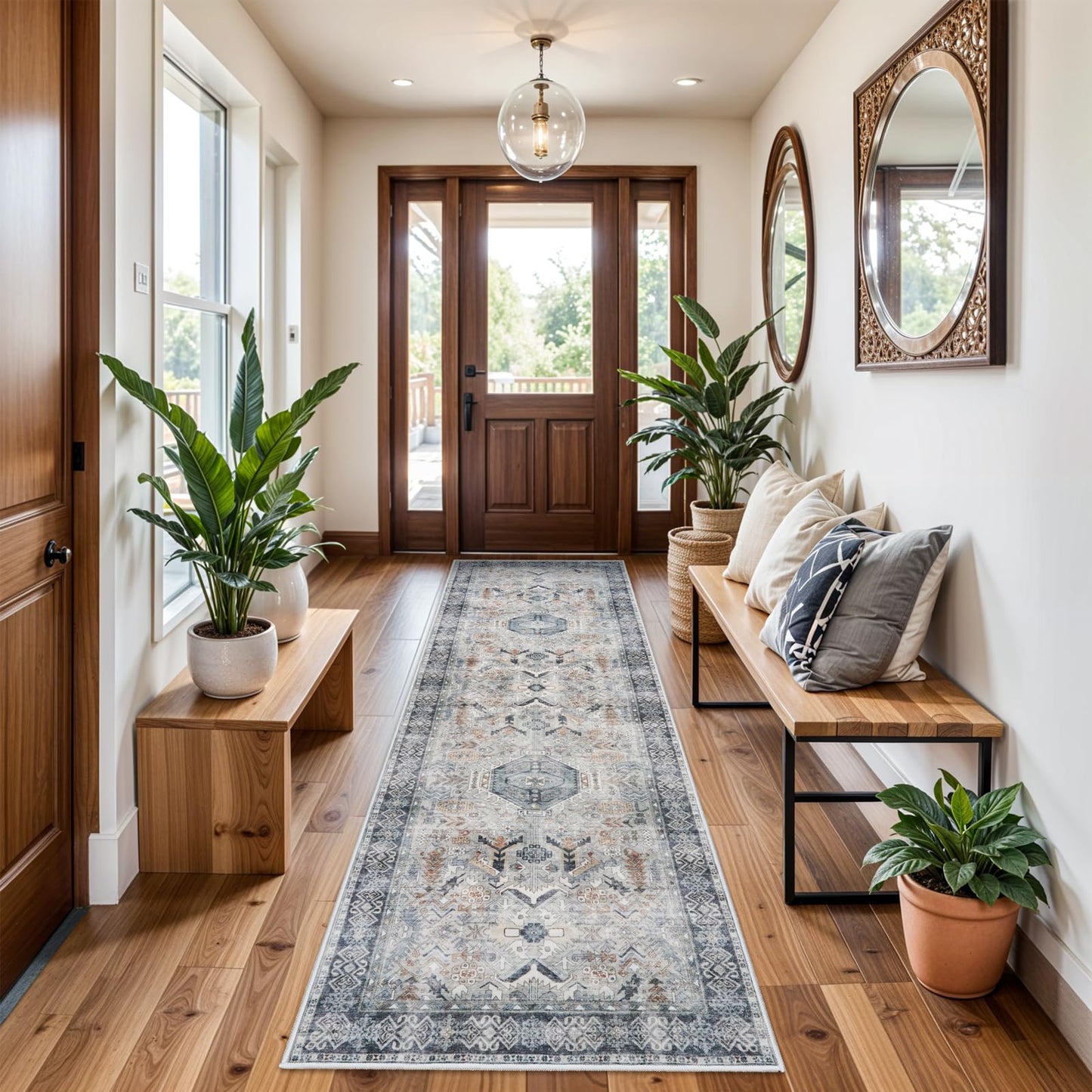 Washable Kitchen 3x8 Runner Rug - 3x8 Hallway Rug Distressed Mats Non-Slip Soft Room Floor Carpet for Dining Room (Grey, 3x8)