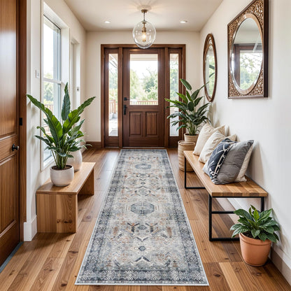 Washable Kitchen 3x8 Runner Rug - 3x8 Hallway Rug Distressed Mats Non-Slip Soft Room Floor Carpet for Dining Room (Grey, 3x8)