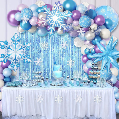Amandir Snow Birthday Party Supplies - 162PCS Balloon Garland & Fringe Curtain | Winter Wonderland Decor