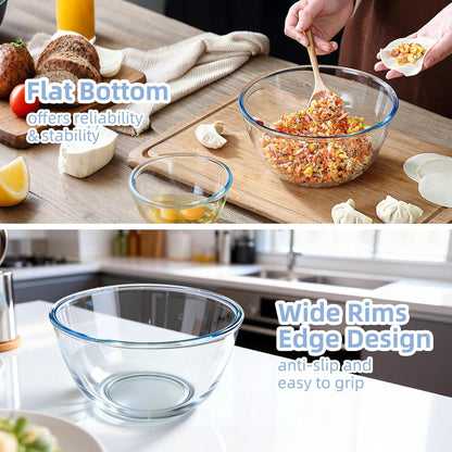 WhiteRhino Glass Mixing Bowls Set - Space-Saving Nesting Bowls with Lids | 4.5QT, 2.7QT, 1.1QT