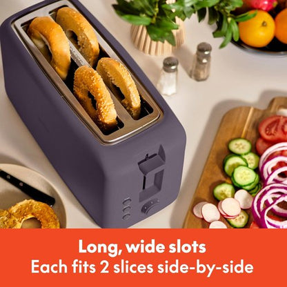 Bella 4 Slice Slim Toaster - 6 Setting Shade Control with Reheat & Cancel | 10” Long Slot, Plum Color