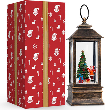 Skiennix 10'' Musical Snow Globe Lantern - Lighted Water Decoration with Swirling Glitter | Battery or USB Powered for Christmas Home Decor