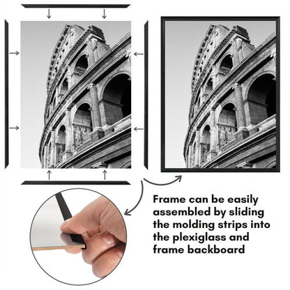 Americanflat 12x16 Picture Frame with Polished Front Cover - Set of 3 - Slide-In Photo Frame with Buildable Molding - Fusion Collection - Picture Frames for Wall Display - Black