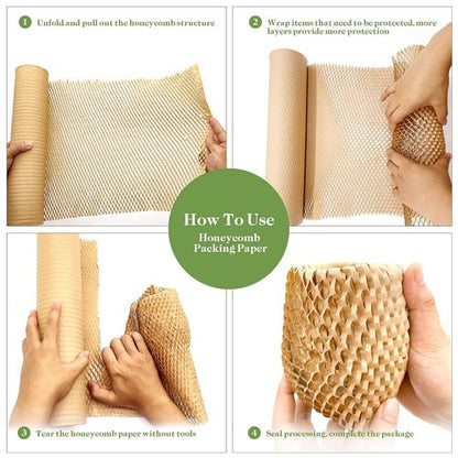 Honeycomb Packing Paper - 15" x 262' Recyclable Cushioning Wrap Roll for Moving & Shipping | Khaki