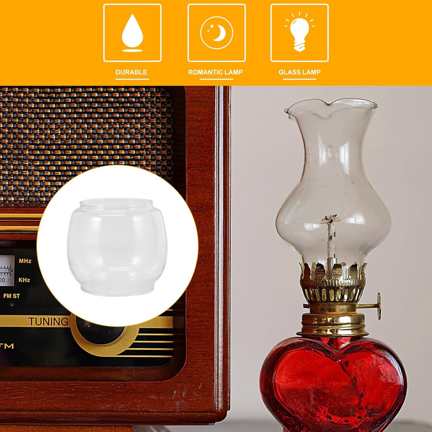 Uonlytech Oil Lamp Shade Glass - Vintage Round Kerosene Lamp Cover | 2.36 Inch Clear Replacement