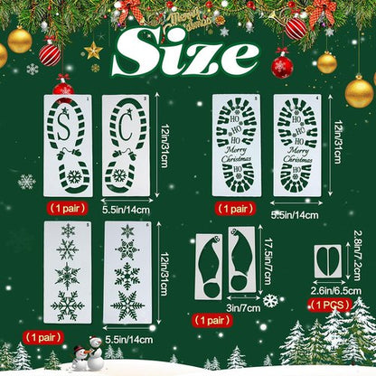 FOIMAS Christmas Santa Footprint Stencil Set - 9 Large Elf Footprints & Snowflake Templates for Holiday Crafts