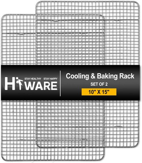 Hiware Cooling Racks for Baking - 2-Pack Stainless Steel Cookie Rack | 10" x 15" Oven Safe