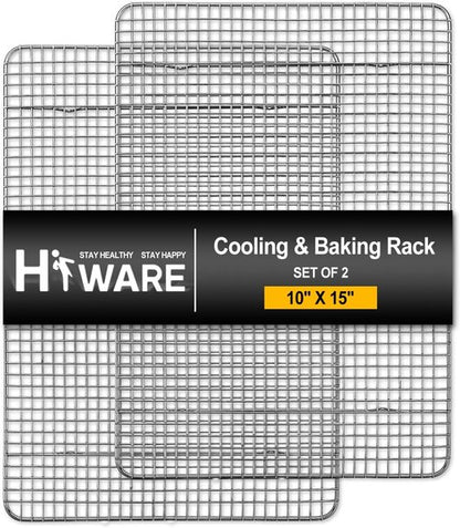 Hiware Cooling Racks for Baking - 2-Pack Stainless Steel Cookie Rack | 10" x 15" Oven Safe