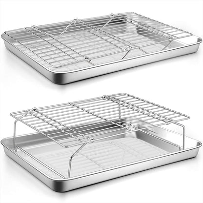 P&P CHEF 16-Inch Stainless Steel Baking Sheet Set - Includes 2 Pans & 2 Cooling Racks, Oven & Dishwasher Safe