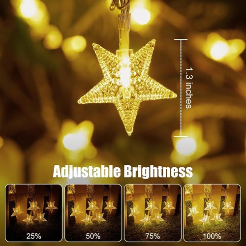Brightown Star String Lights - 50 LED Battery Operated Fairy Lights with Remote & Timer | 17 ft Waterproof Warm White for Bedroom, Patio, Party Decor