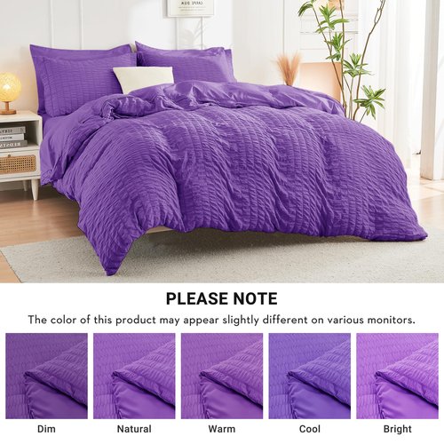 HYMOKEGE Bright Purple Twin Comforter Set Seersucker 5 Pieces, All Season Luxury Bed in a Bag for Bedroom, Bedding Set with Comforter, Sheets, Pillowcase & Sham