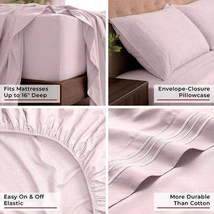 Mellanni King Sheets Set - 4 PC Iconic Collection Bedding - Hotel Luxury, Extra Soft, Cooling Bed Sheets - Wrinkle, Fade, Stain Resistant (King, Blush Pink)