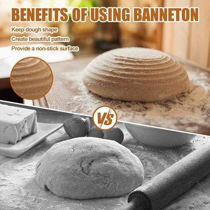 Dimpola Banneton Bread Proofing Basket - Set of 2 Handmade Rattan Sourdough Proofing Bowls | 9-Inch Size