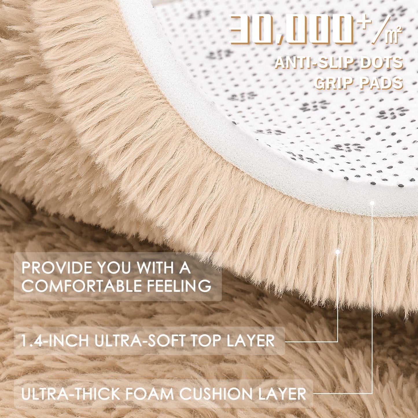 OLANLY 5x5 Area Rugs for Living Room Bedroom, Machine Washable Soft Fluffy Shaggy Bedside Rug, Indoor Floor Carpet for Kids Girls and Boys, Dorms, Nursery Rooms, Home Decor Aesthetic, Beige