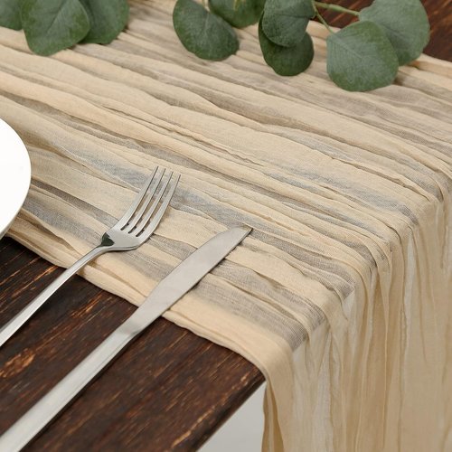 DOLOPL Beige Cheesecloth Table Runner - 13.3ft Rustic Sheer Gauze for Weddings & Parties | 160-Inch Long