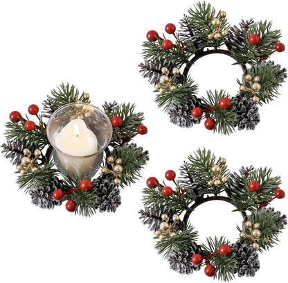 Regine Switzerland Christmas Candle Rings - Elegant Gold & Red Floral Design | 2-Piece Set for Holiday Decor