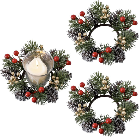 Regine Switzerland Christmas Candle Rings - Elegant Gold & Red Floral Design | 2-Piece Set for Holiday Decor
