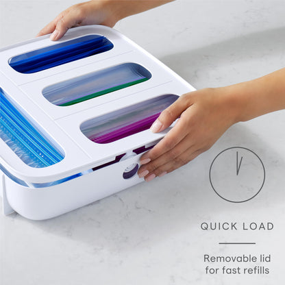 YouCopia StoraBag Food Bag Dispenser, Family Size 4-Slot, Plastic Sandwich Bags Drawer Organizer for Kitchen Storage