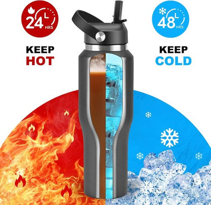 HYDROWION 32oz Stainless Steel Water Bottle - Double Wall Vacuum Insulated | Keeps Drinks Cold for 48 Hrs & Hot for 24 Hrs - Black