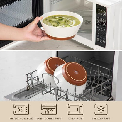 MALACASA Ceramic Soup Bowls Set of 4 - 36oz Microwave & Dishwasher Safe Speckled Deep Bowls in Vanilla White & Brown