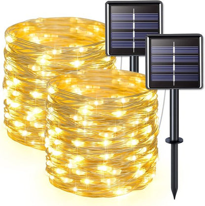 JMEXSUSS Solar String Lights - 33FT 100 LED Warm White Fairy Lights | Waterproof 8 Modes for Outdoor Decor