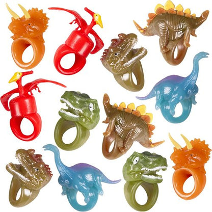 Kangaroo LED Dinosaur Light-Up Rings - 12 Pack Colorful Flashing Finger Lights for Parties | Glow in the Dark Fun
