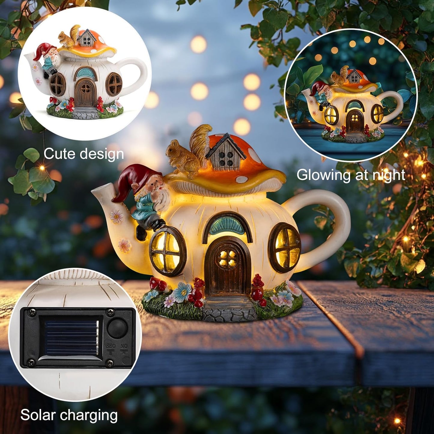 Twinbling Solar Fairy House - Outdoor Garden Statue with Gnome & Squirrel Figurine | Perfect Fairy Garden Accessory for Patio, Lawn & Balcony